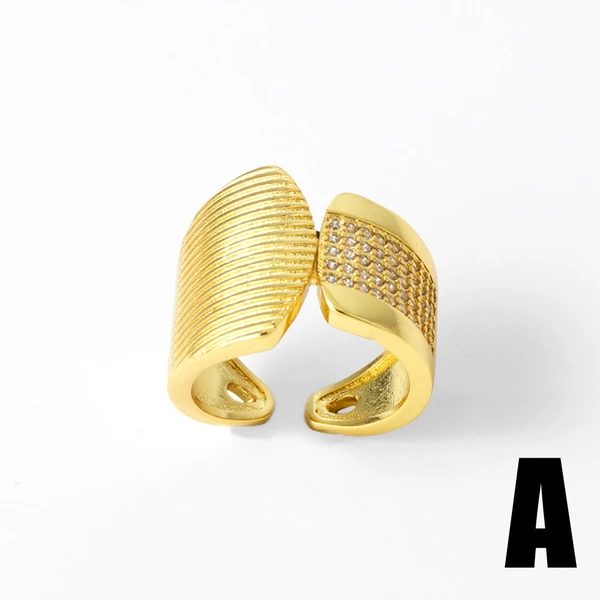 AS jewelry smooth double-layer ring copper plated 18k gold inlaid zircon irregular ring rih09