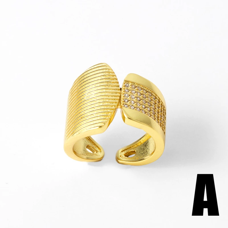 AS jewelry smooth double-layer ring copper plated 18k gold inlaid zircon irregular ring rih09