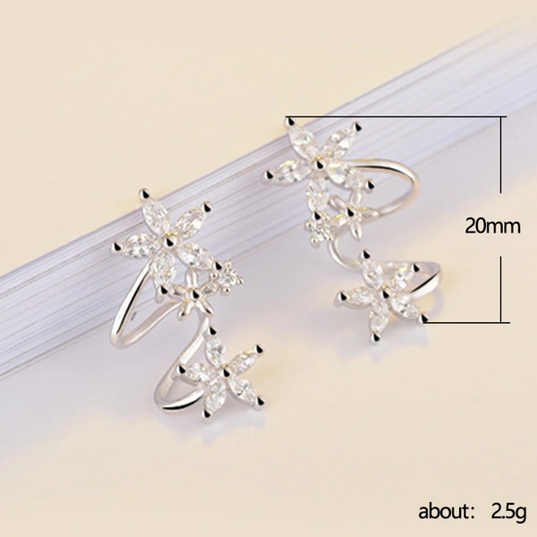 Sweet and cool style lady flower arc ear clip fashionable and versatile zircon ear studs new temperament women's earrings
