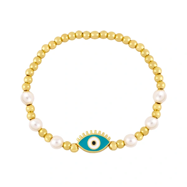 Clearance gold pearl beaded woven devil eye bracelet oil drip eye bracelet bre81