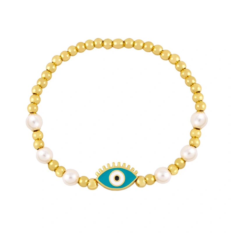 Clearance gold pearl beaded woven devil eye bracelet oil drip eye bracelet bre81