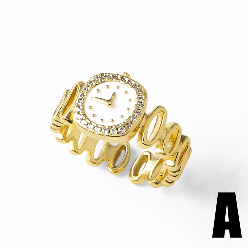 AS jewelry hot selling copper plated real gold oil watch clock open ring ring female ris08