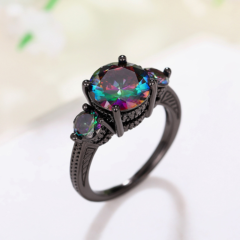   New ring colorful three fashion gun black ring crown high-end ring