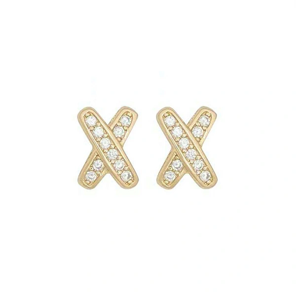 Minimalist cold style zircon X-shaped earrings for women Korean Korean style simple small letter versatile student earrings