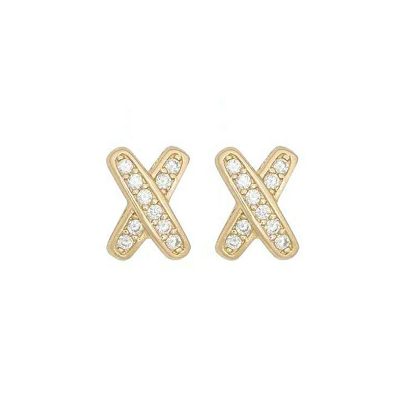 Minimalist cold style zircon X-shaped earrings for women Korean Korean style simple small letter versatile student earrings