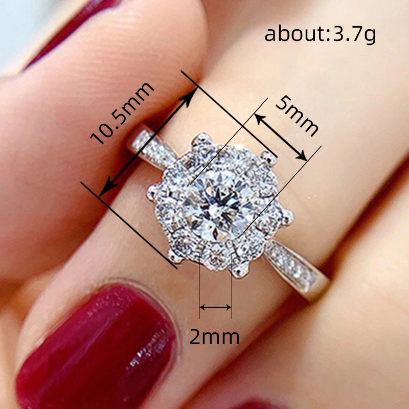  High-end snowflake-shaped zircon ring for women, shiny and light luxury style, engagement ring, wedding gift jewelry