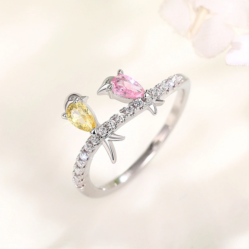  New European and American small fresh colorful bird ring Korean version cute swallow ring for Mother's Day gift