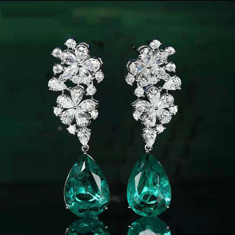 European and American live broadcast long fashionable water drop pear-shaped earrings flower lady temperament earrings factory direct sales