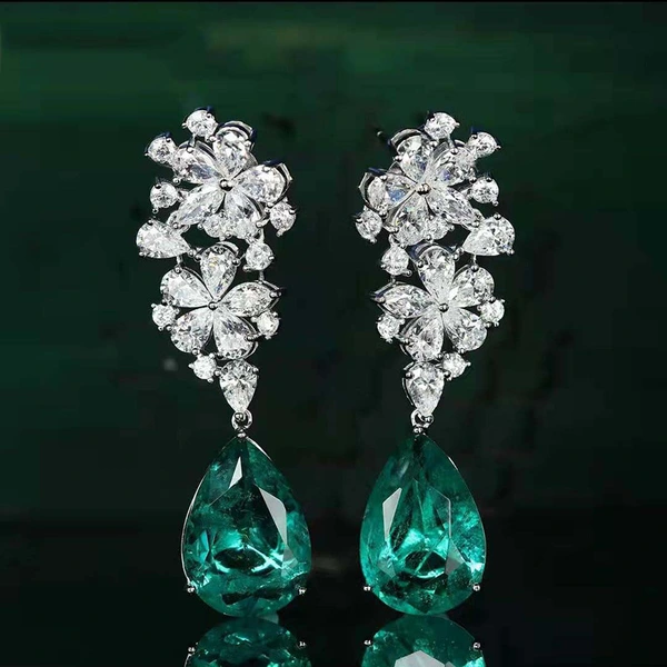 European and American live broadcast long fashionable water drop pear-shaped earrings flower lady temperament earrings factory direct sales