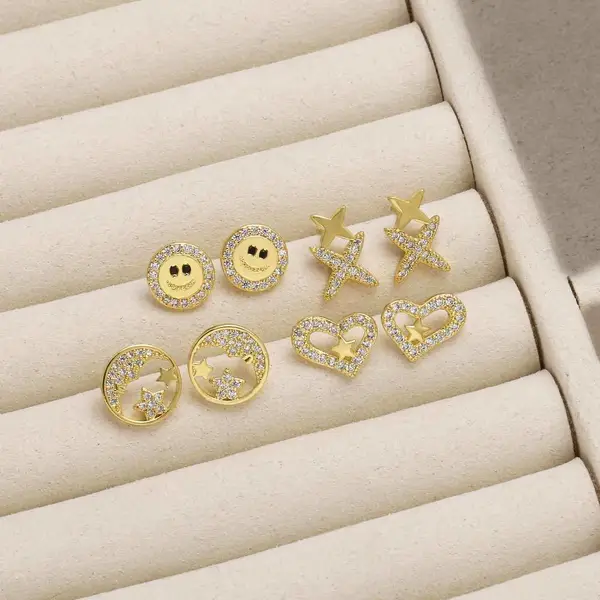 AS jewelry love smile earrings female versatile gold-plated zircon star earrings eru02
