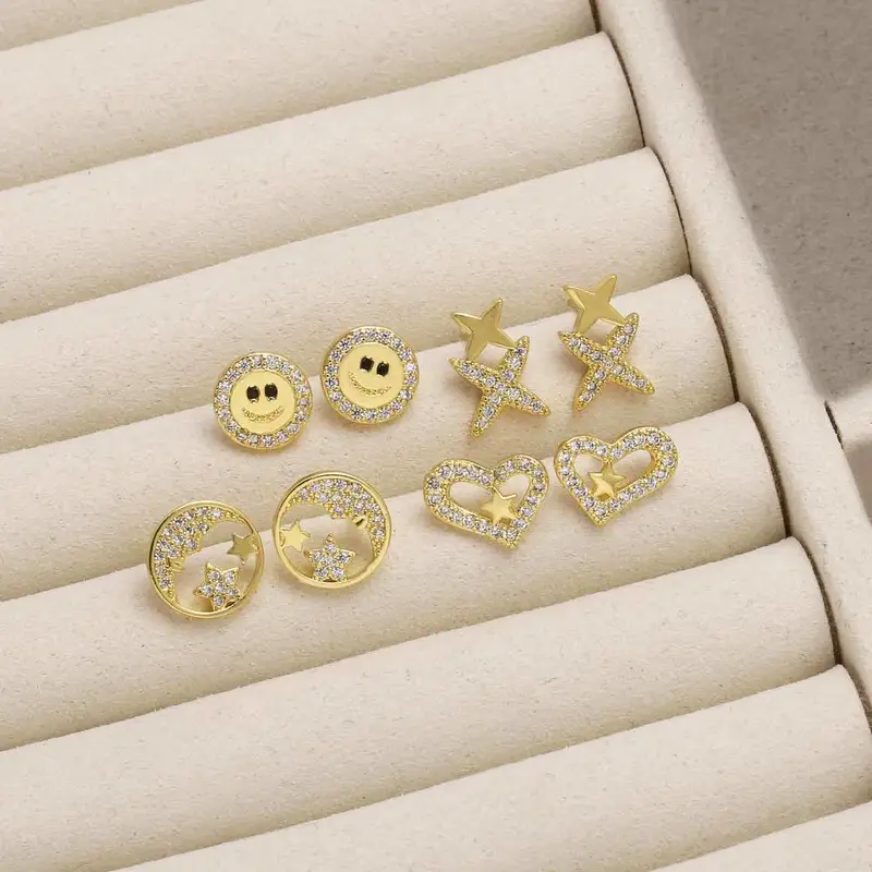 AS jewelry love smile earrings female versatile gold-plated zircon star earrings eru02