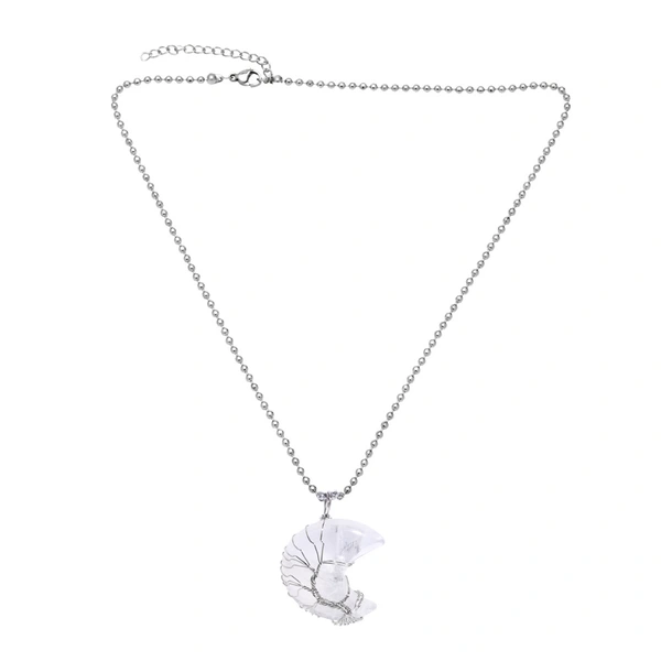 European and American jewelry white crystal moon teardrop-shaped tree of life pendant copper wire winding necklace wholesale nkr91