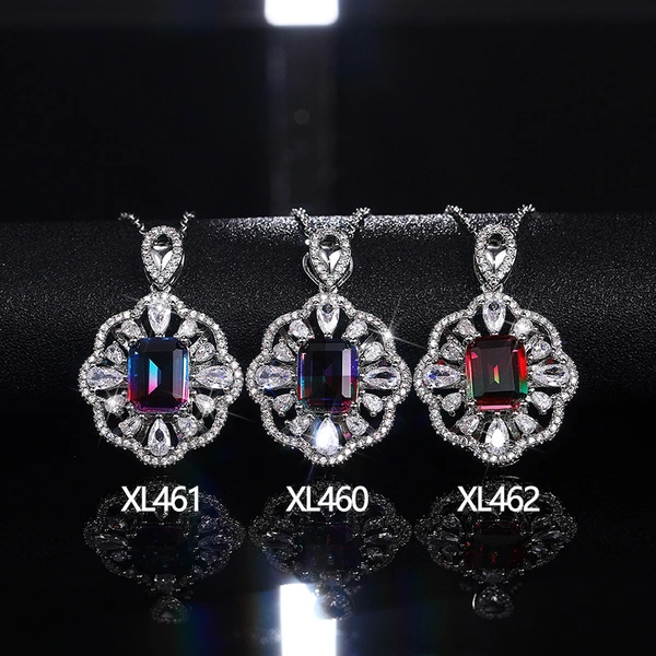 New exquisite hollow flower colored gemstone necklace luxury women's zircon pendant O chain