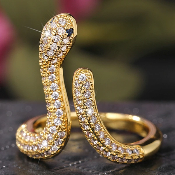 New full zirconium super flash U snake-shaped ring female niche design high-end light luxury trend open ring