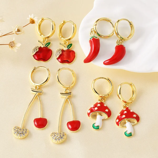 AS jewelry European and American simple design copper plated real gold cherry fruit pepper pendant earrings earrings eru17