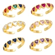 European and American fashion retro love ring female Internet celebrity personality trend peach heart-shaped colored zircon open ring rip31