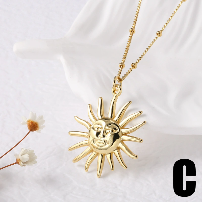 AS jewelry retro sun pendant necklace copper plated real gold five-pointed star clavicle chain nkz04