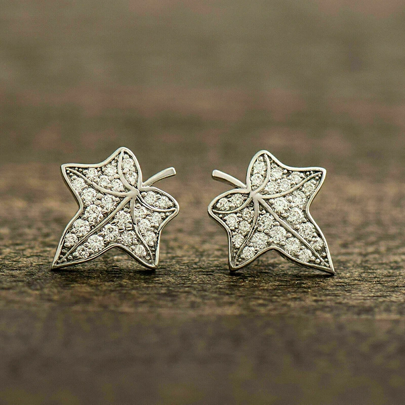  Exquisite maple leaf zircon earrings 2024 new hot style earrings temperament niche design earrings for women