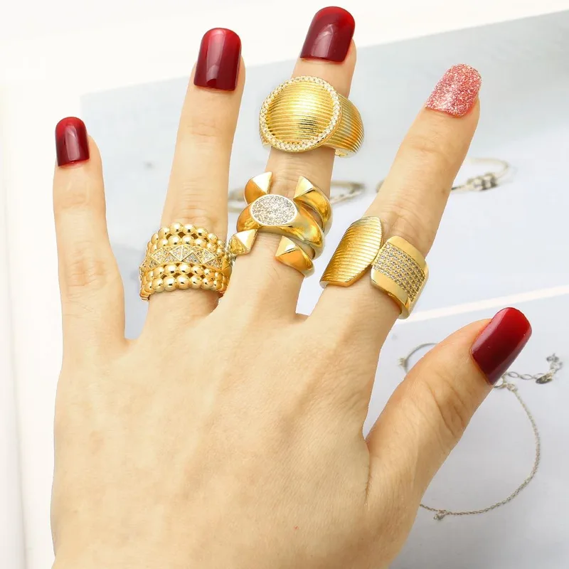 AS jewelry smooth double-layer ring copper plated 18k gold inlaid zircon irregular ring rih09