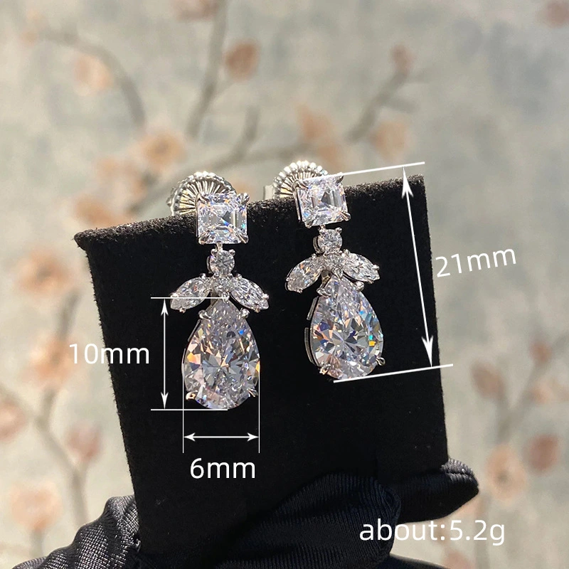 Super shiny zircon exquisite earrings teardrop-shaped long slim bridal accessories wedding engagement versatile earrings