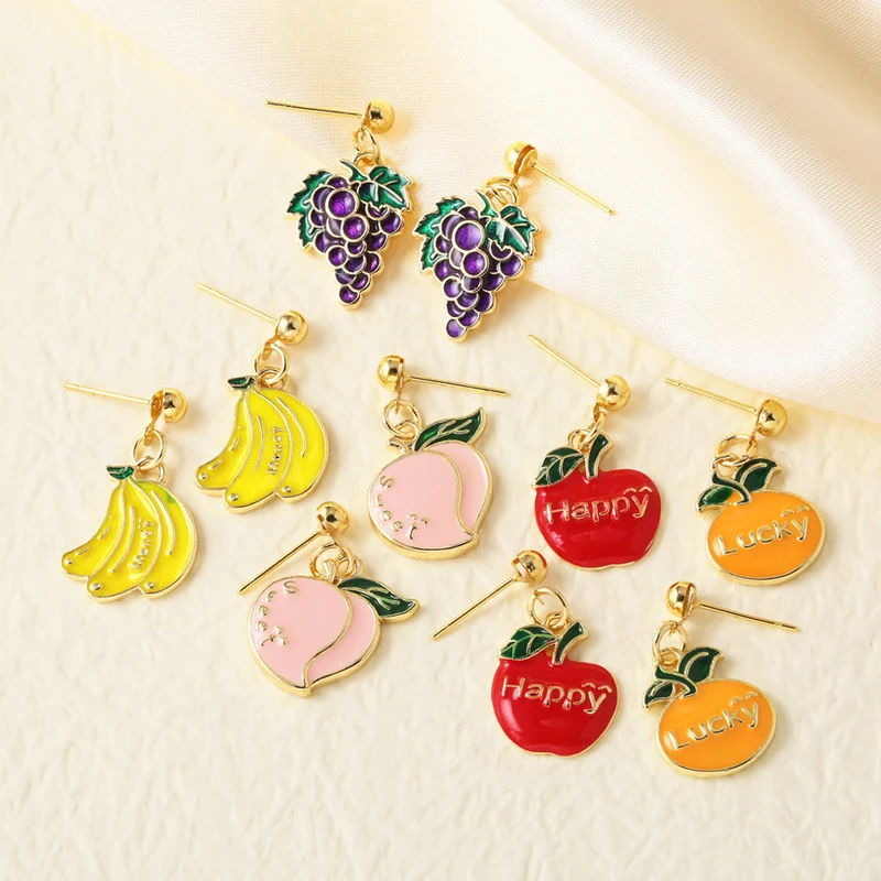 AS jewelry hot style oil dripping copper plated real gold fruit banana grape earrings female erv90