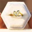 Gentle gold-rimmed two-tone love ring, peach heart-shaped design, single ring for women, sweet, exquisite and fashionable ring