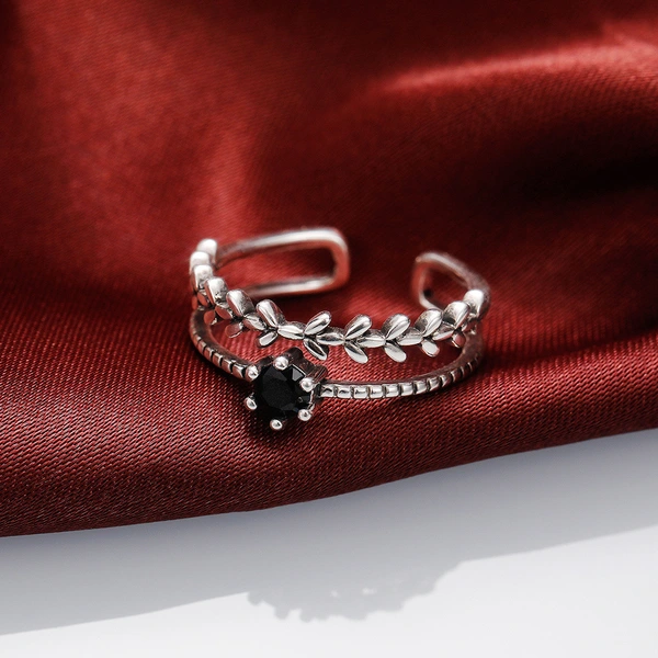 Japanese and Korean style personalized joint ring retro flower-shaped branch creative double-layer ring open ring