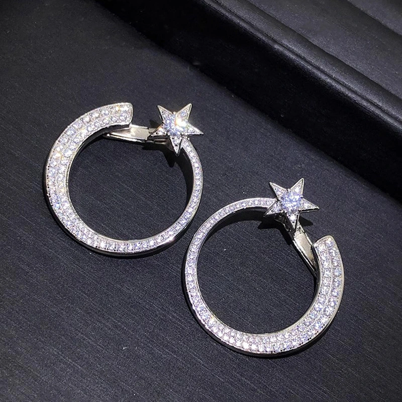  Factory wholesale direct sales star earrings for women, circle design star-shaped jewelry, shiny fashion niche earrings