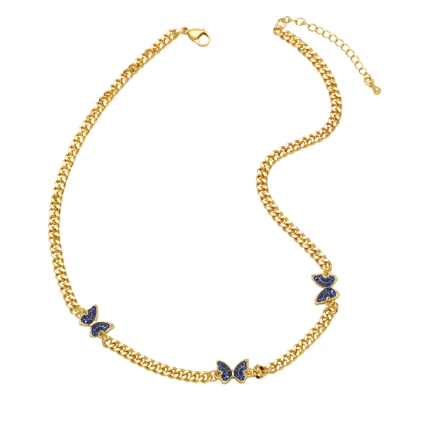 European and American jewelry butterfly clavicle chain fashion hip hop Cuban chain necklace cold style necklace nkb163