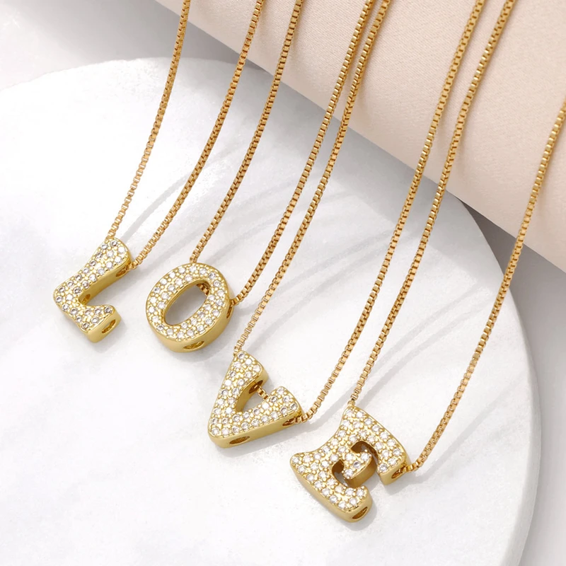 AS jewelry new arrival 26 English letters necklace gold-plated zircon inlaid hip-hop clavicle chain nkw61