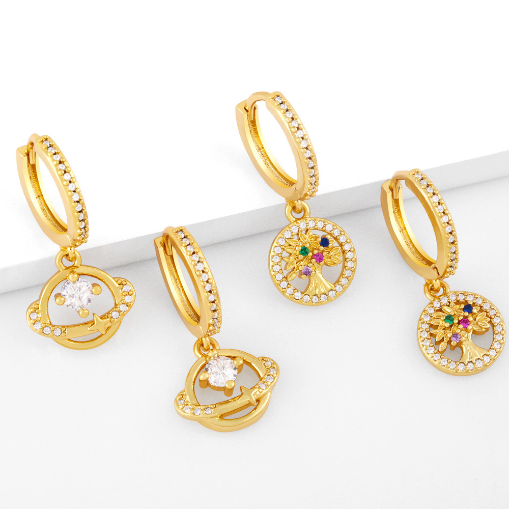 Clearance planet earrings European and American simple niche design earrings flash diamond Saturn diamond earrings wholesale ery56