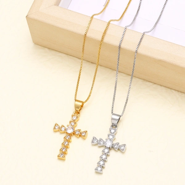 AS jewelry new hot selling large zircon European and American cross pendant clavicle necklace female nkb761