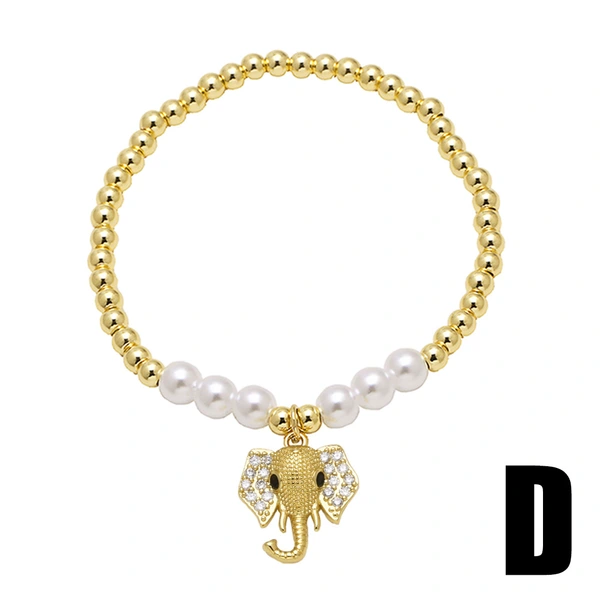 AS jewelry hot selling copper plated real gold animal elephant pendant pearl beaded bracelet hand jewelry female bra59
