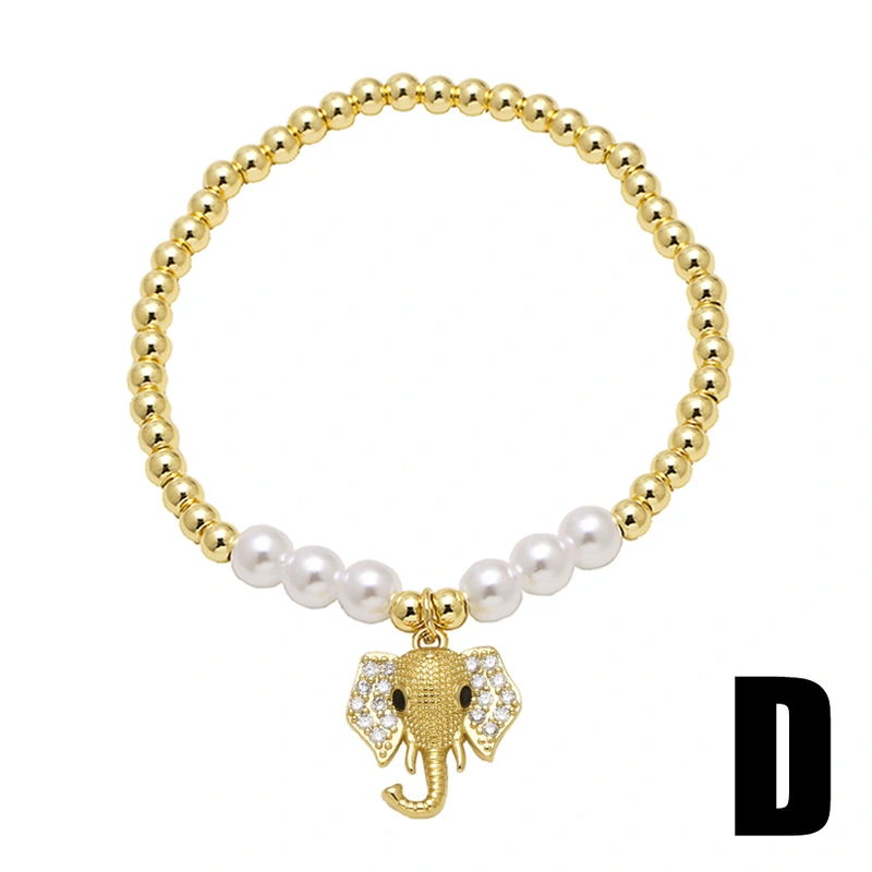 AS jewelry hot selling copper plated real gold animal elephant pendant pearl beaded bracelet hand jewelry female bra59