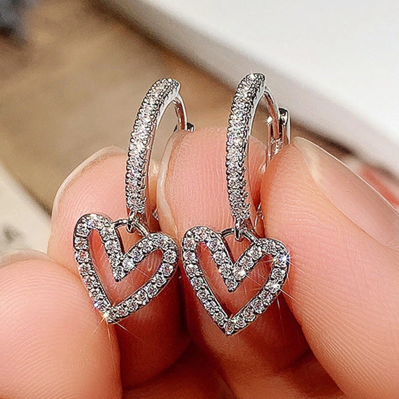 Creative new hollow heart-shaped drop earrings sweet style love earrings for women Chinese Valentine's Day gift