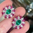 Hot selling luxurious and colorful earrings for women with flower geometric design and eye-catching oval zircon style