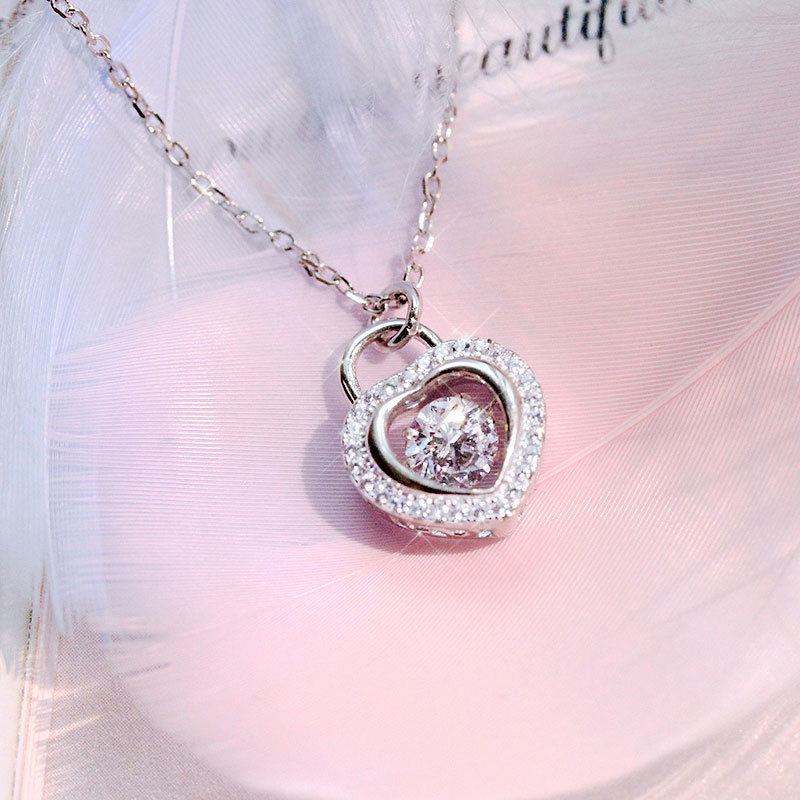 Korean style temperament design zircon necklace women's fashion pendant net celebrity beating heart clavicle chain