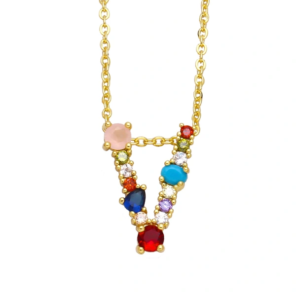 Letter necklace European and American new color zircon necklace with diamond surname English AZ letter necklace nkp25