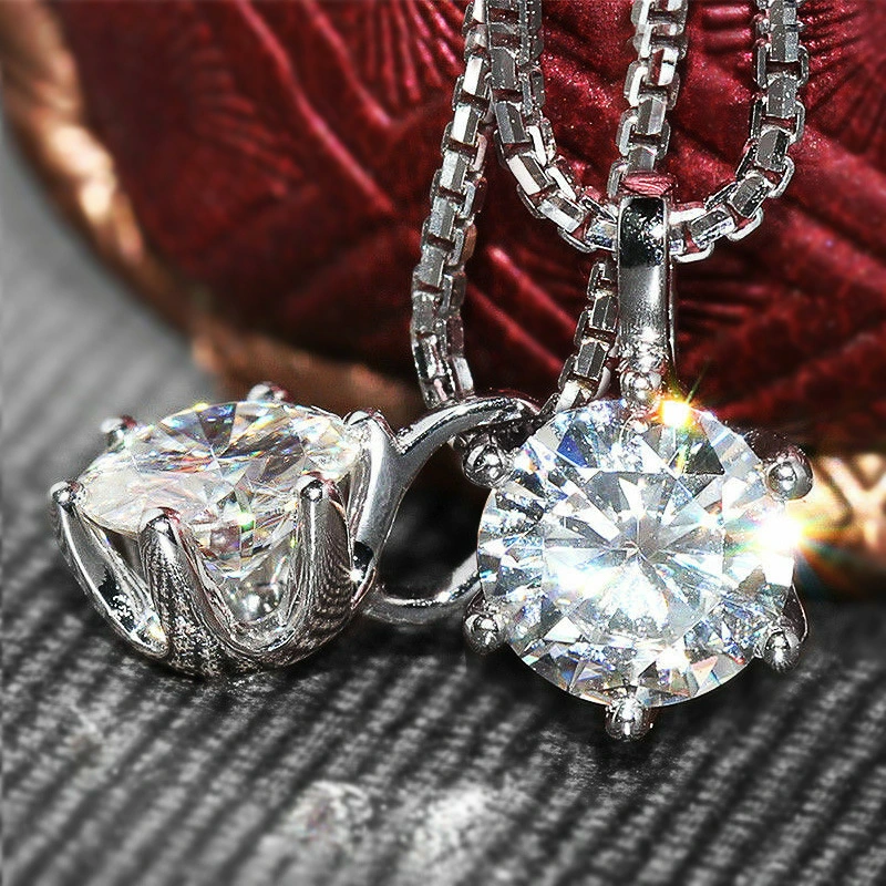 Simple six-claw single diamond pendant necklace exquisite large zircon pendant necklace live hot selling products