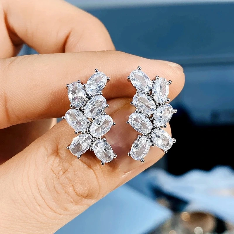  Korean elegant OL temperament earrings mix and match sparkling zircon micro-inlaid oval earrings factory direct sales