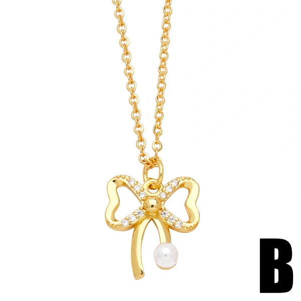 Hot selling pearl necklace women's European and American fashion flower bow pendant clavicle chain nkb832