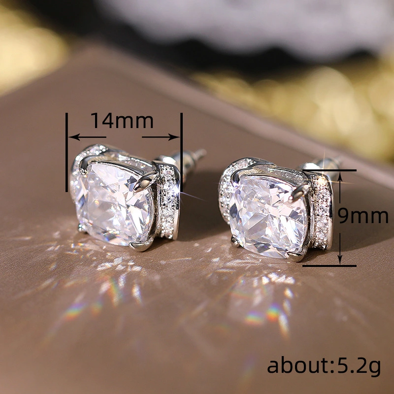  Sugar cube simulation princess ring high-end temperament ring earrings fashionable asymmetrical ring earrings set