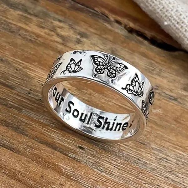  Fashionable and stylish engraved ring for women, simple and creative butterfly ring, fashionable metal matching ring