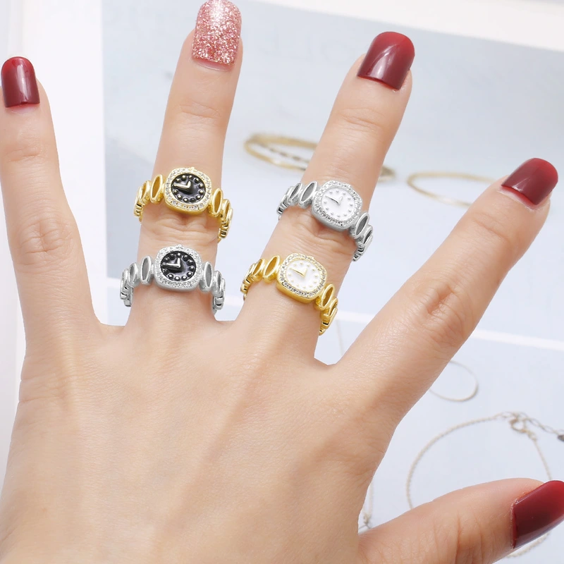 AS jewelry hot selling copper plated real gold oil watch clock open ring ring female ris08