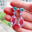 New 3A zircon pink element imitation crystal earrings simple temperament long women's earrings