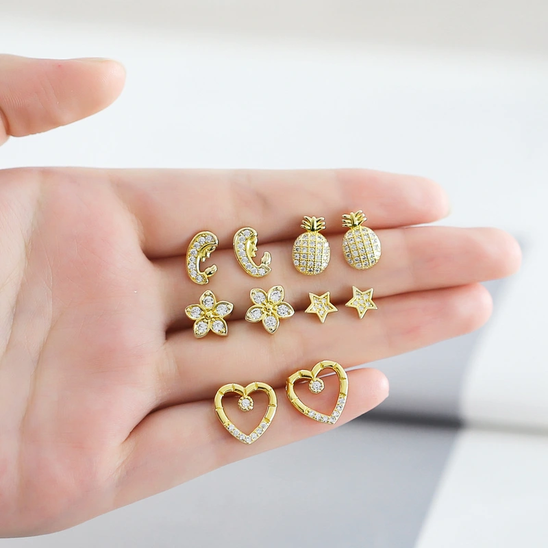 Hot selling style temperament star flower pineapple earrings simple small zircon earrings wholesale ert32