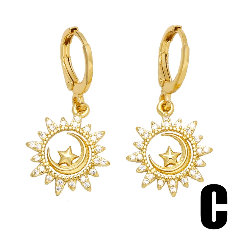 European and American simple niche design high-end metal 18k gold earrings with diamond star geometric earrings female eru03