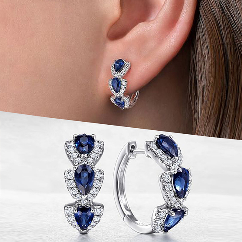 Klein blue new zircon earrings European and American elegant lady accessories retro magazine style earrings