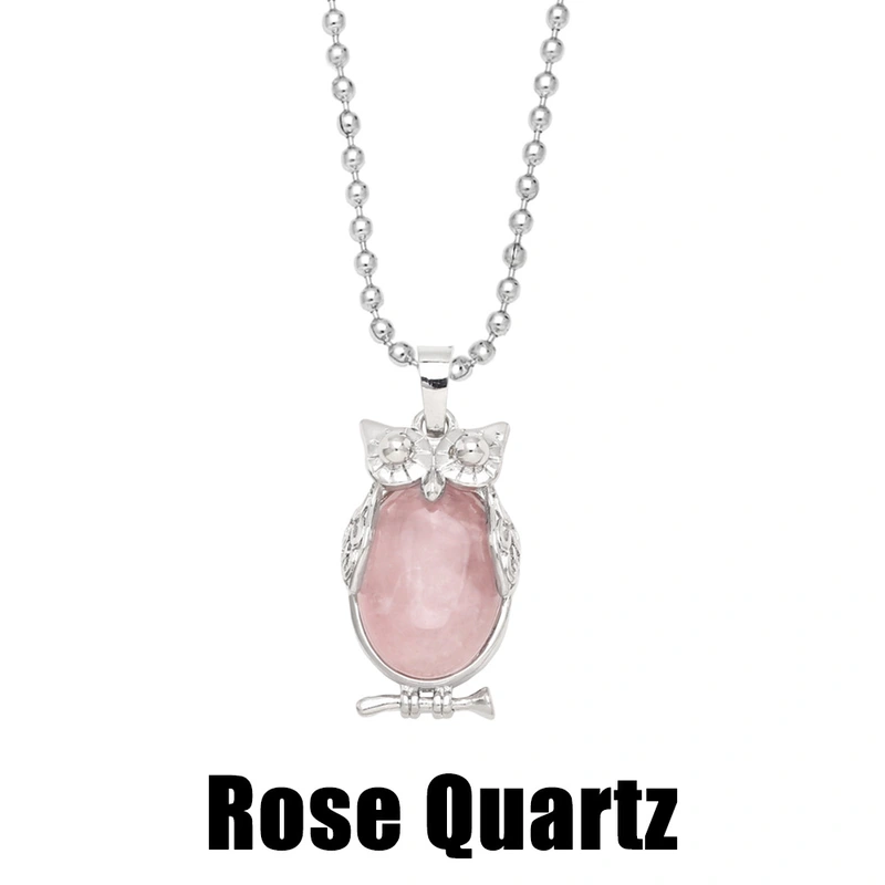 Hot selling crystal agate owl necklace retro punk style owl pendant silver sweater chain nkb660