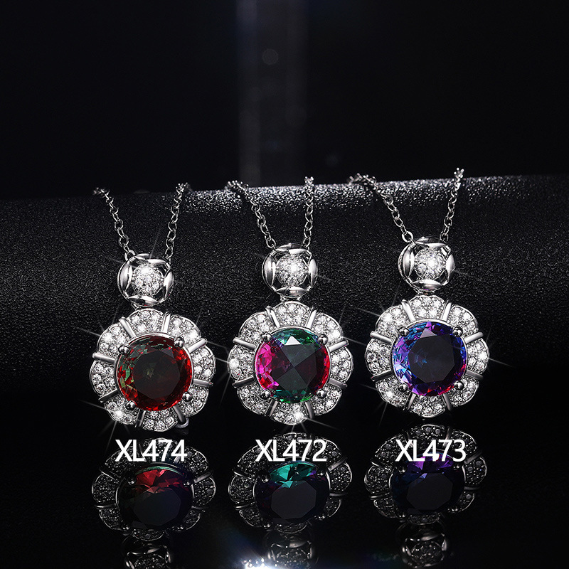 Light luxury style colored gemstone pendant inlaid with gradient color zircon necklace European and American women's pendant clavicle chain